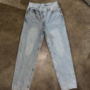 Cross over straight leg jeans .